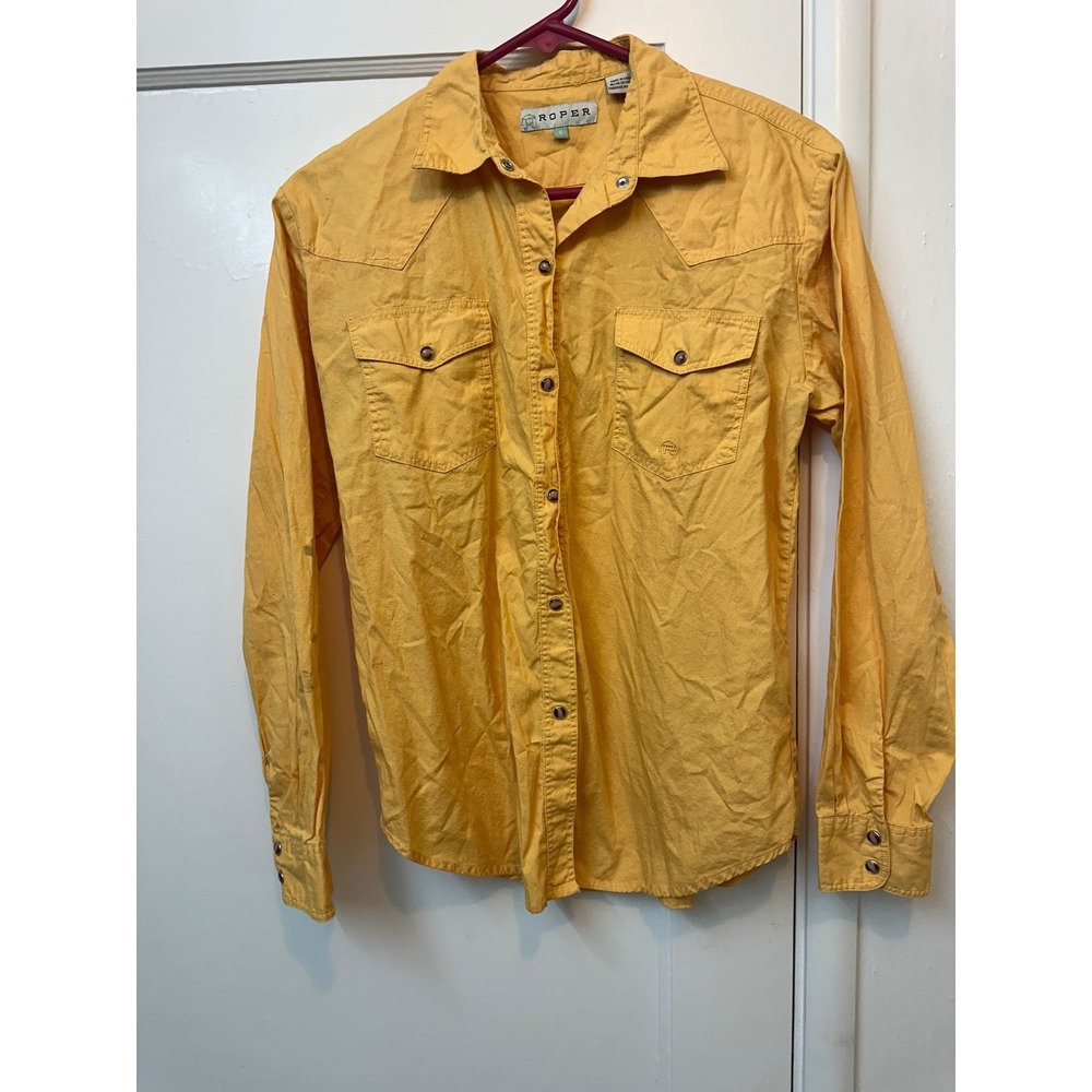 Roper Womens Western Snap Button Down Shirt Mustard Yellow Long‎ Sleeve Small